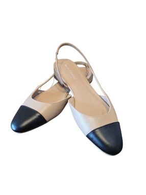 Marc Fisher Beige Black Slingback Round Toe Flat 9.5